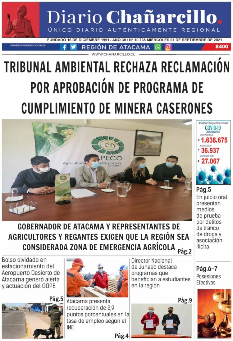 Portada de Diario Chañarcillo (Chile)