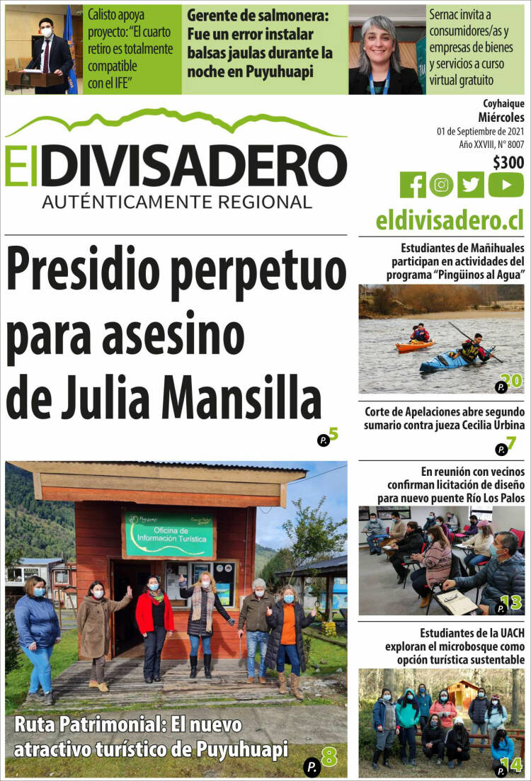 Portada de Diario El Divisadero (Chile)