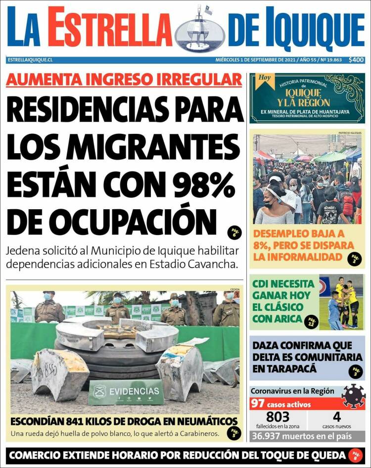 Portada de La Estrella de Iquique (Chile)