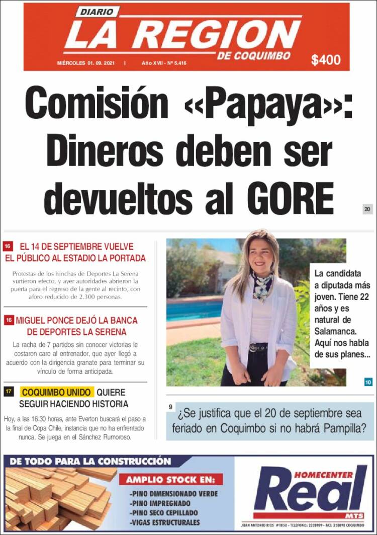 Portada de Diario La Región de Coquimbo (Chile)