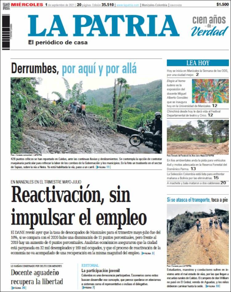 Portada de La Patria (Colombia)