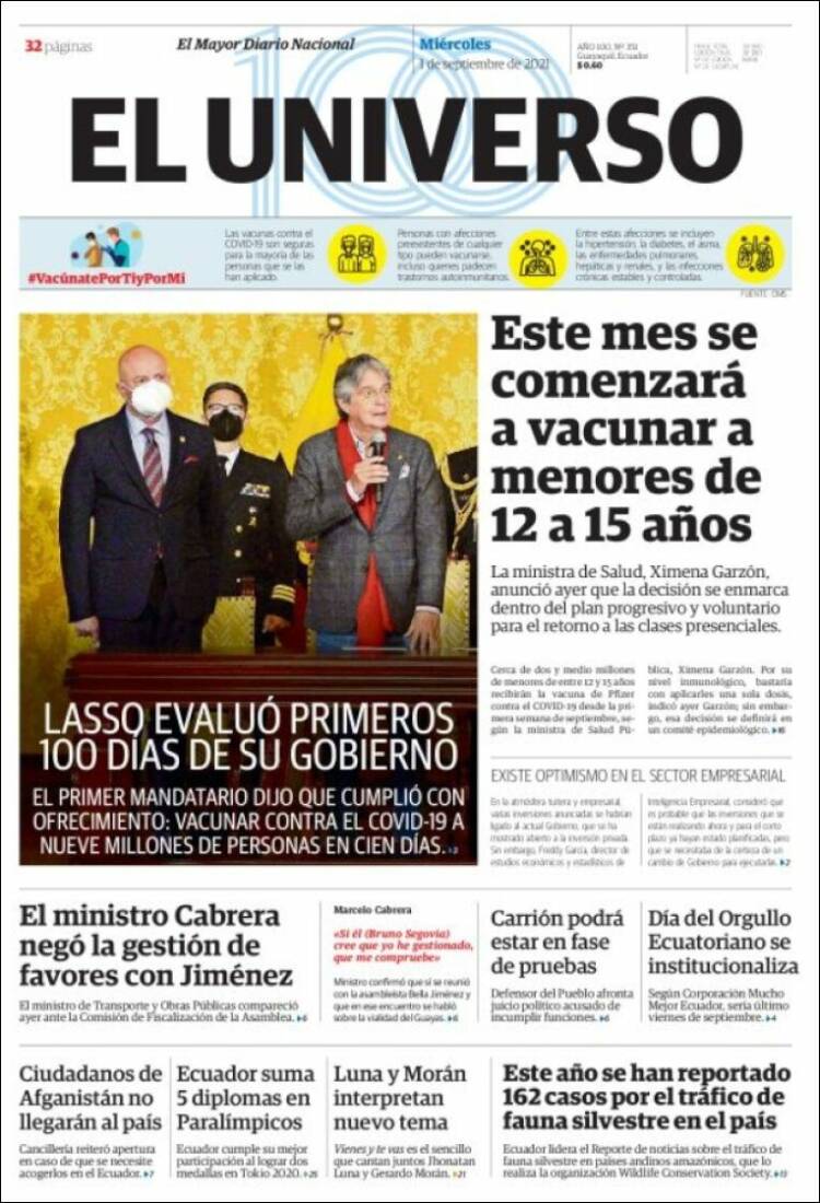Portada de El Universo - Ecuador (Ecuador)