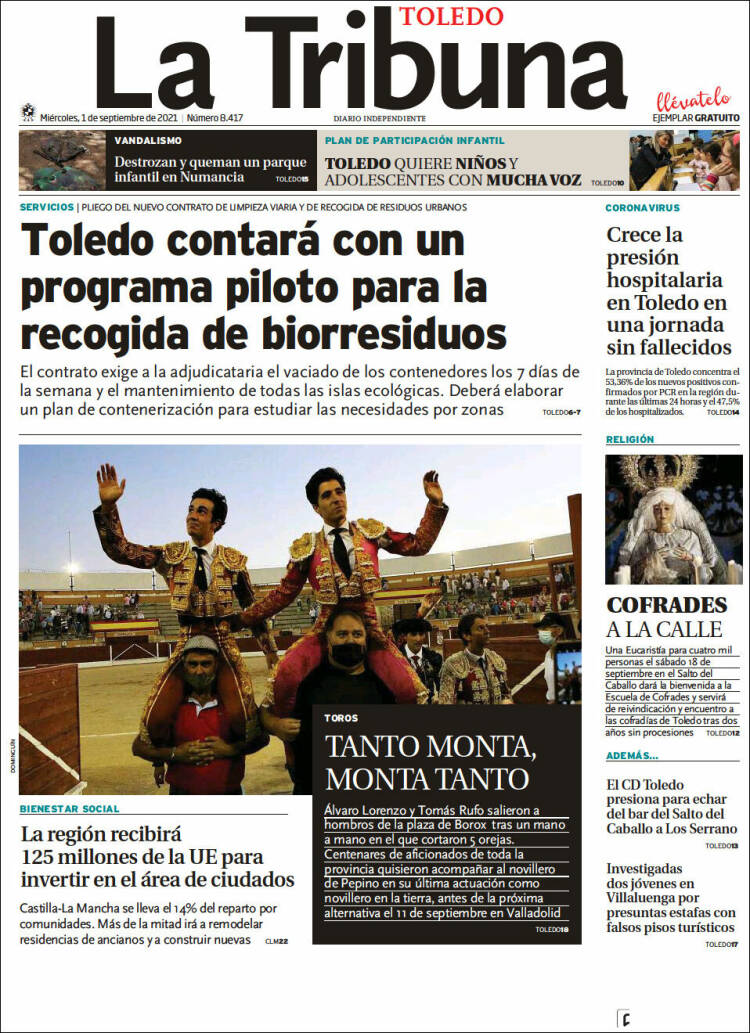 Portada de La Tribuna de Toledo (Espa&ntilde;a)