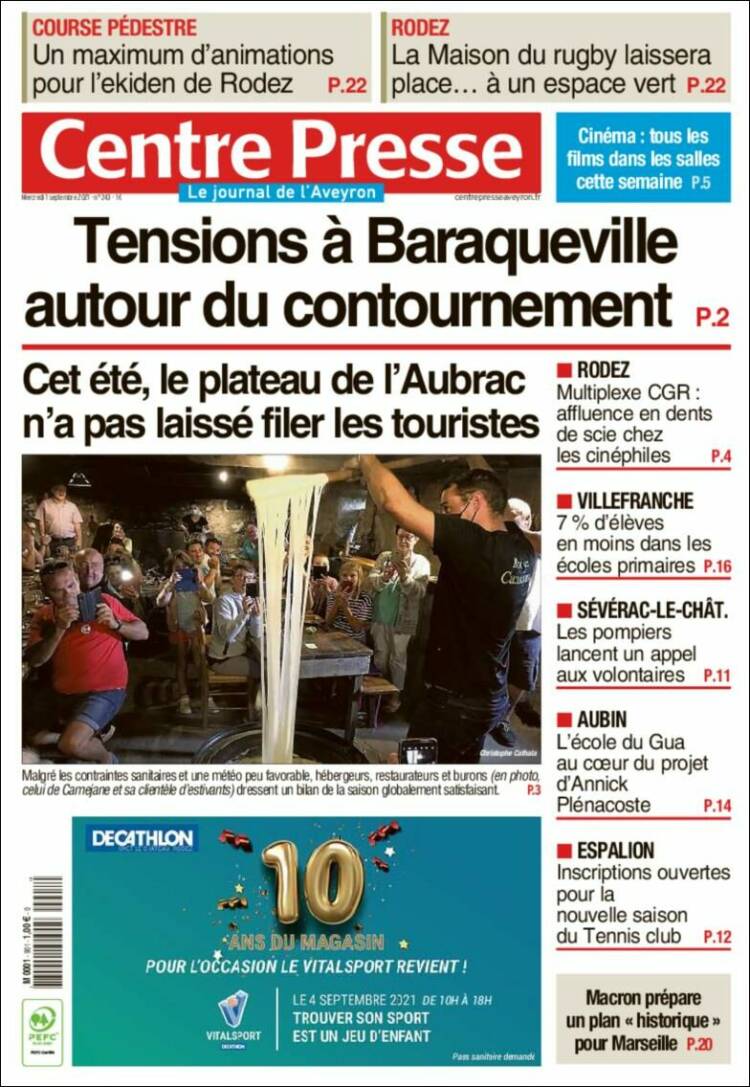 Portada de Centre Presse (Francia)