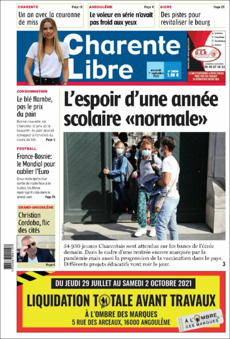 Portada de Charente Libre (Francia)