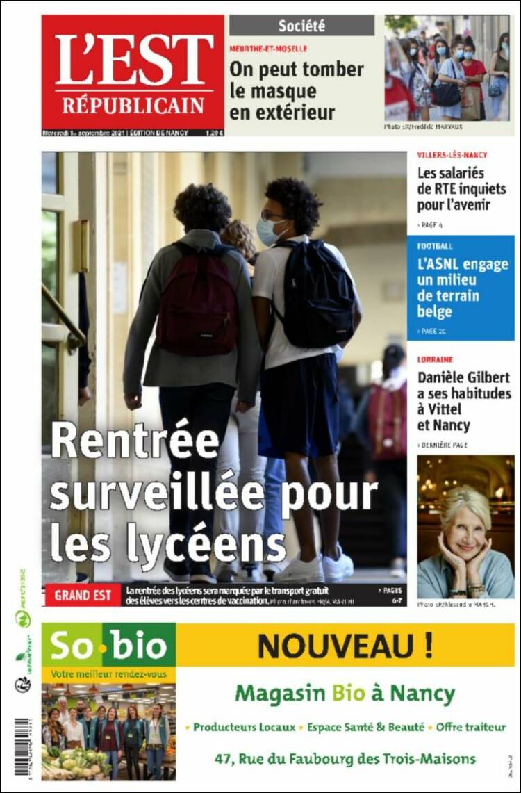 Portada de L'Est Republicain (Francia)