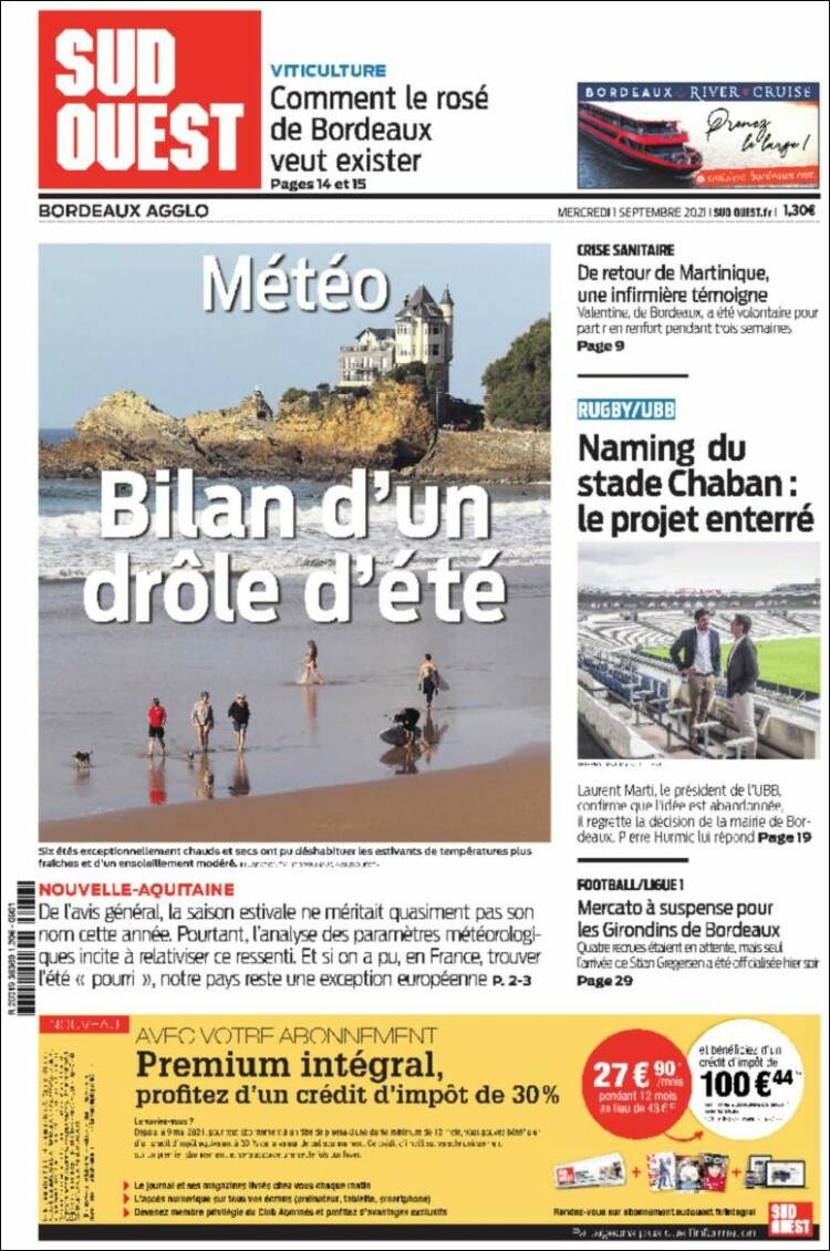 Portada de Sud Ouest (Francia)