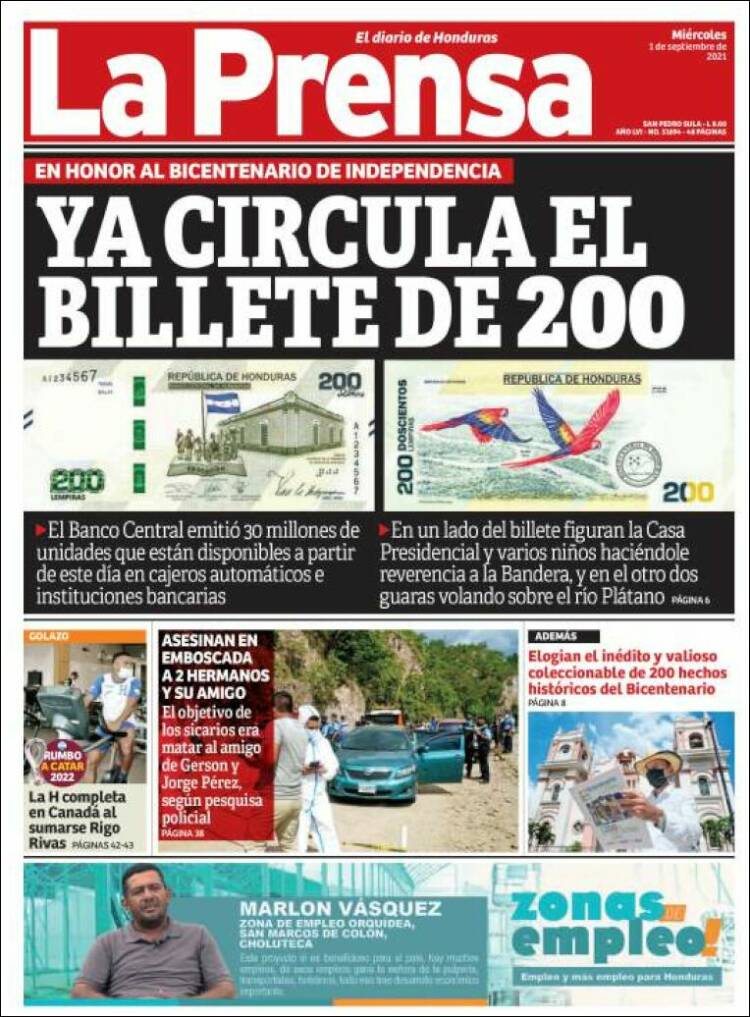 Portada de La Prensa (Honduras)