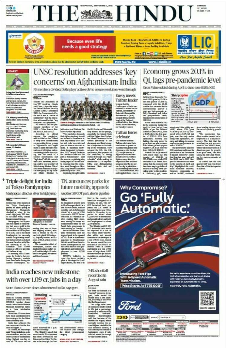 Portada de The Hindu (India)