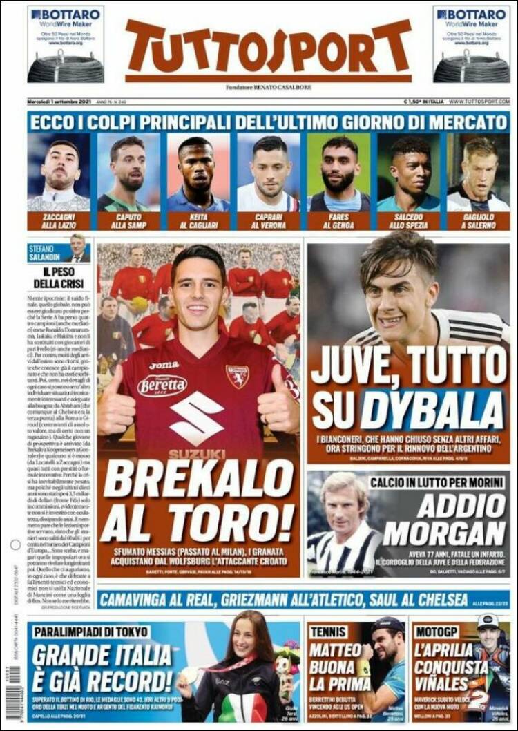 Portada de Tuttosport (Italia)