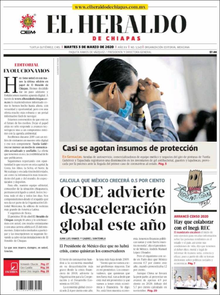 Portada de El Heraldo de Chiapas (M&eacute;xico)