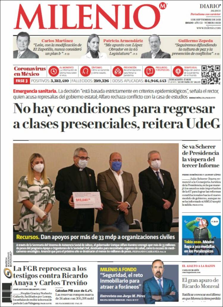 Portada de Milenio - Jalisco (México)