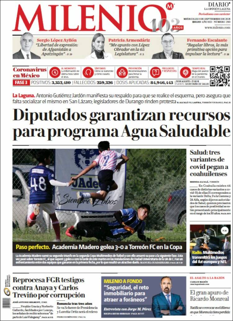 Portada de Milenio - Laguna (M&eacute;xico)