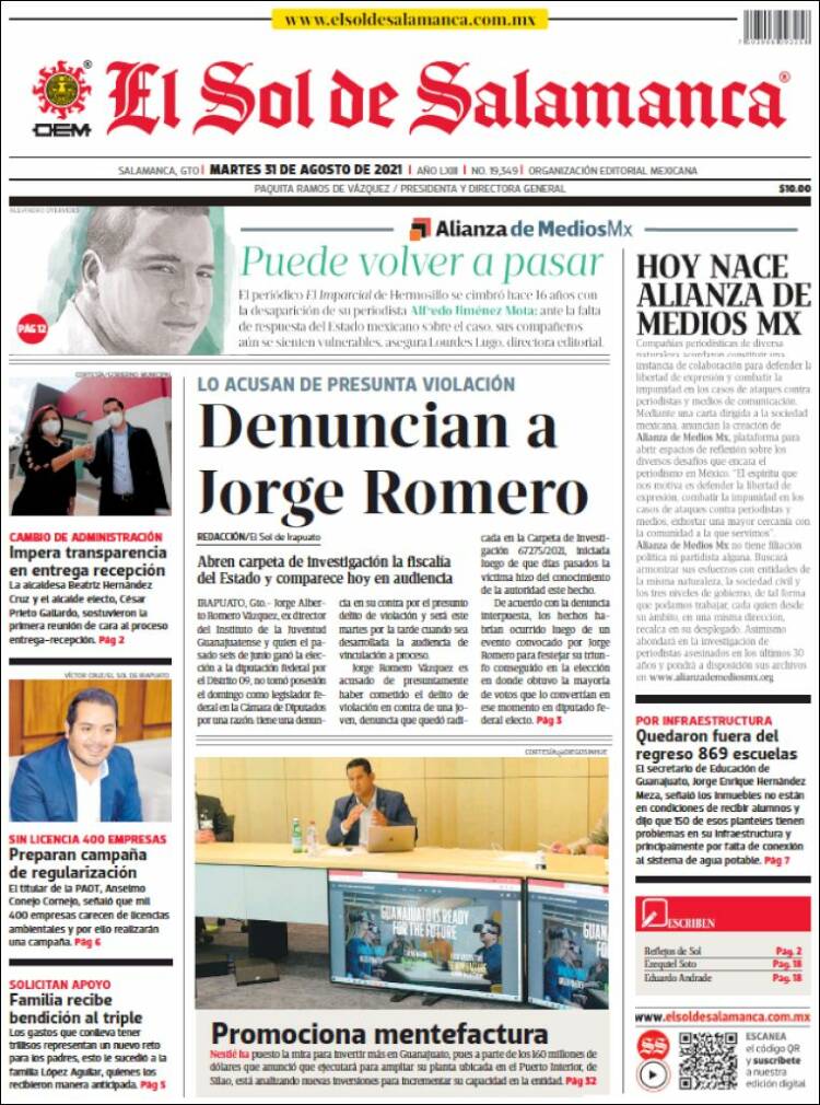 Portada de El Sol de Salamanca (M&eacute;xico)