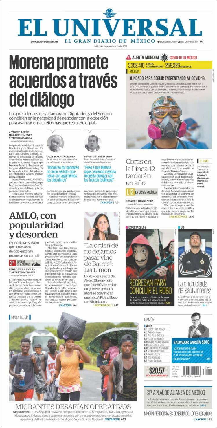 Portada de El Universal (M&eacute;xico)
