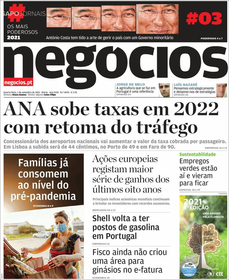 Portada de Jornal de Negócios (Portugal)