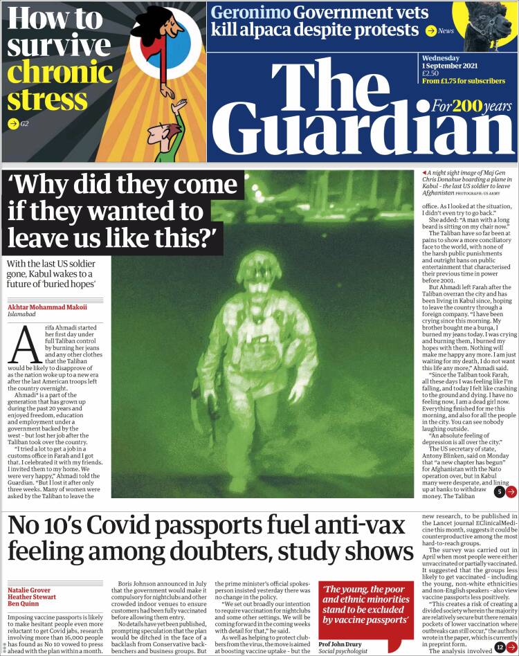 Portada de The Guardian (Reino Unido)