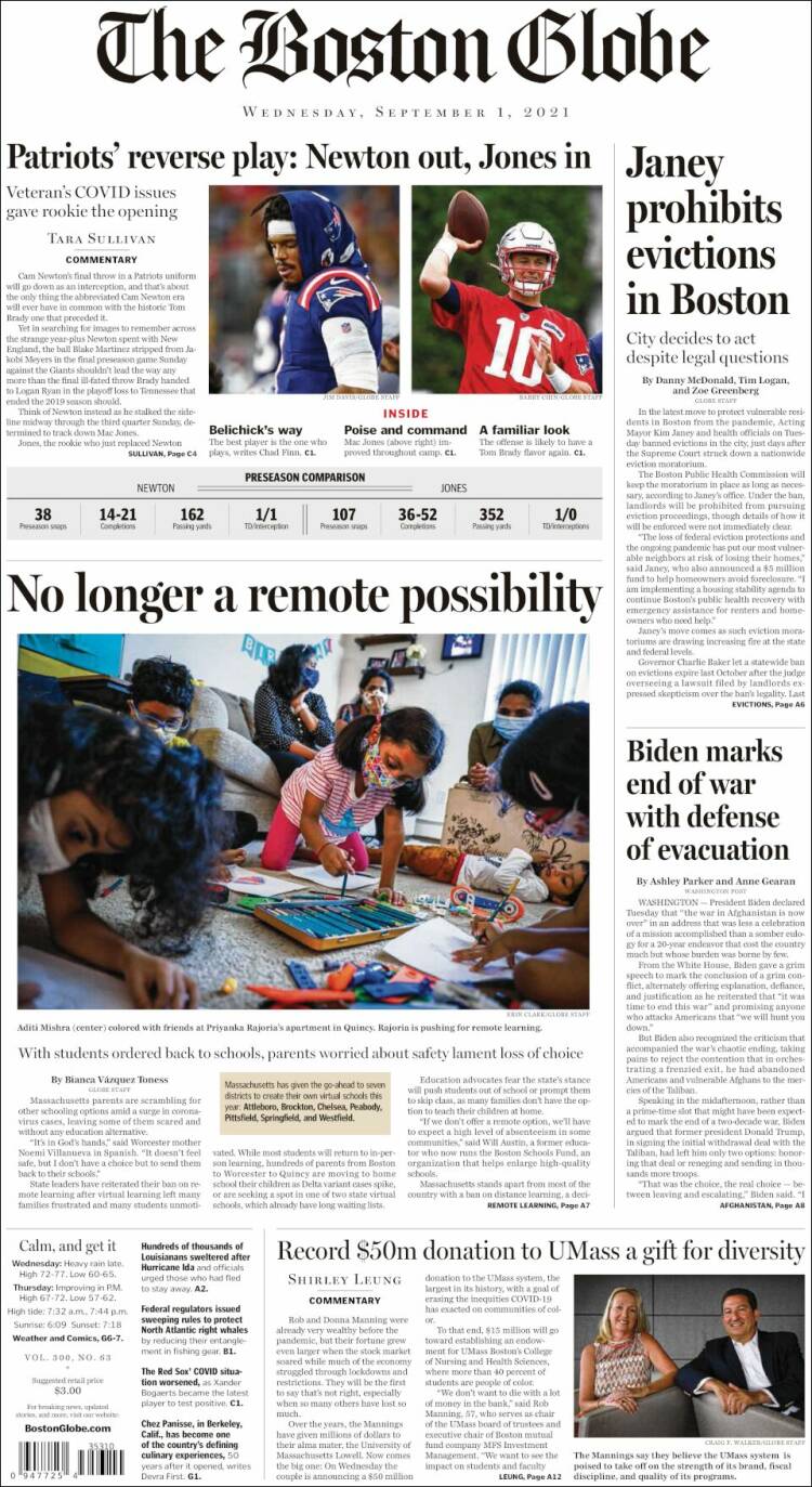 Portada de Boston Globe (USA)