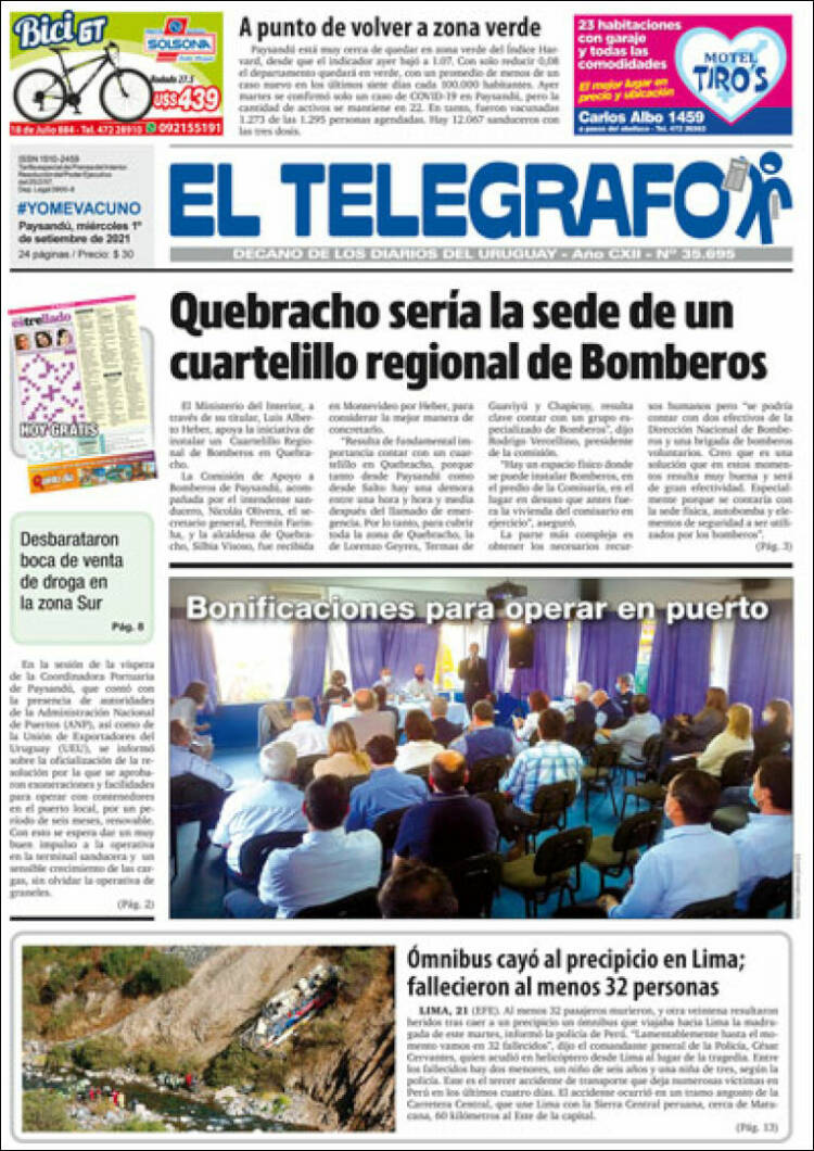 Portada de El Telégrafo (Uruguay)