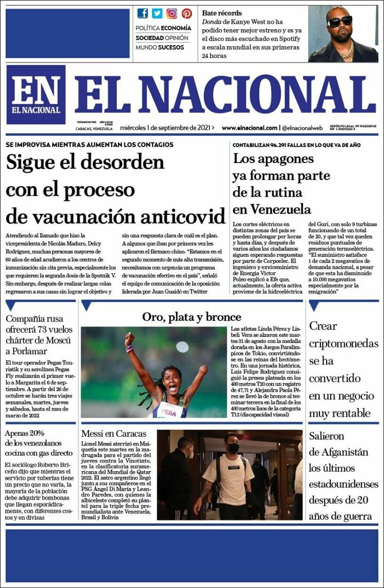 Portada de El Nacional (Venezuela)