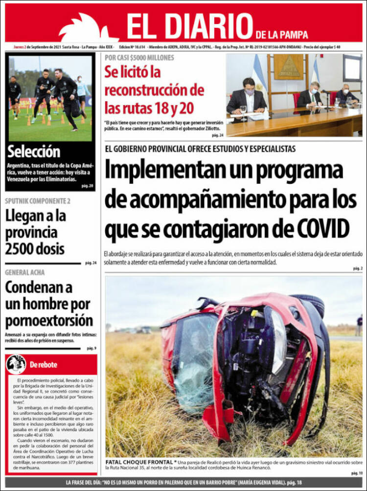 Portada de Diario de La Pampa (Argentina)