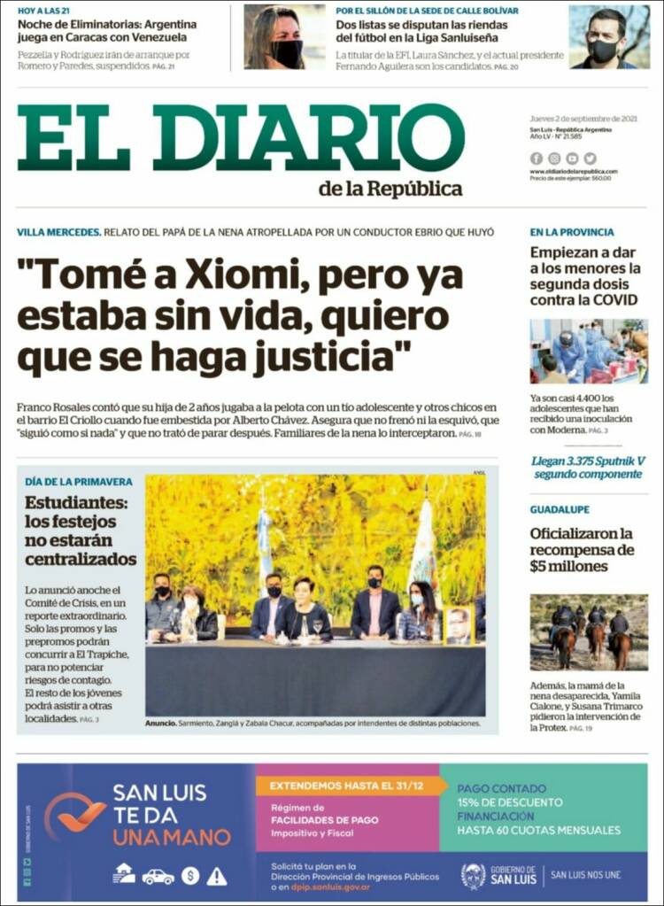 Portada de Diario de la República (Argentina)