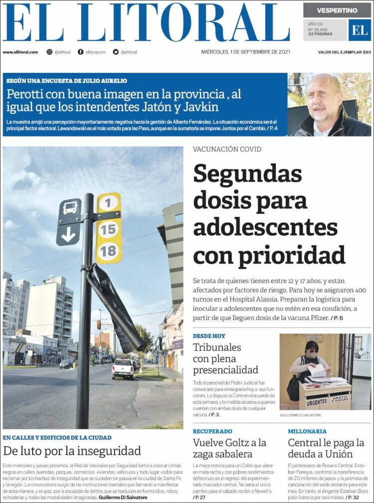 Portada de Diario El Litoral (Argentina)