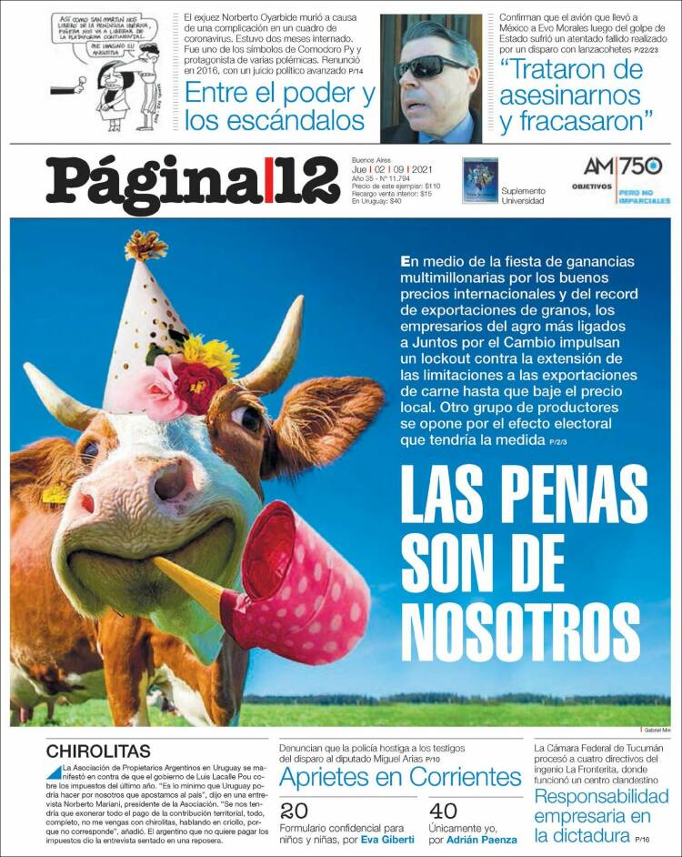 Portada de Página/12 (Argentina)