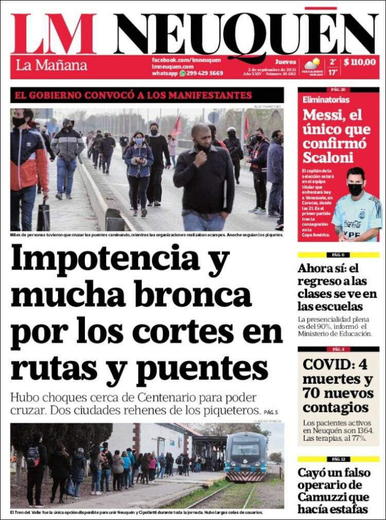 Portada de La Mañanade Neuquén (Argentina)