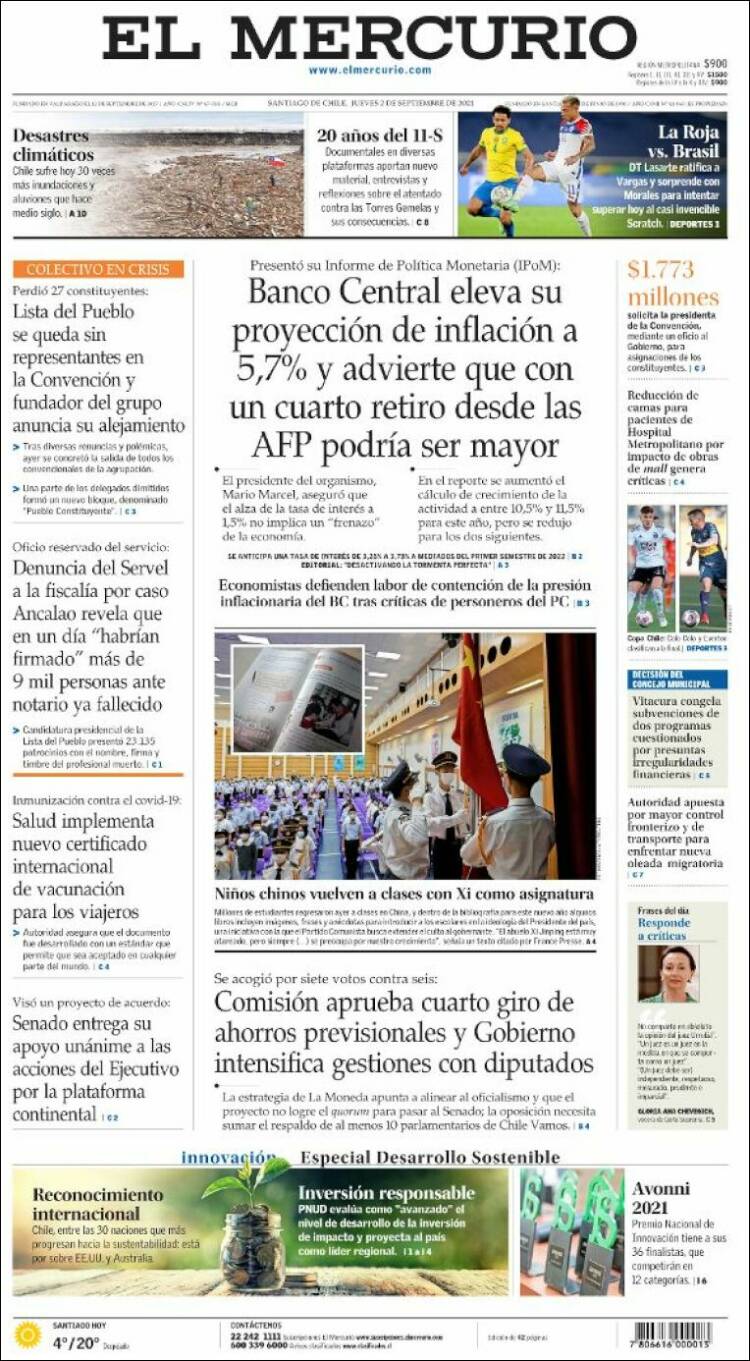 Portada de El Mercurio (Chile)
