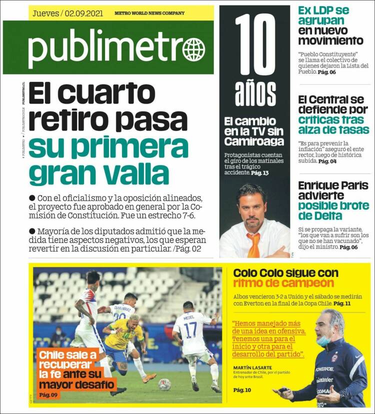 Portada de Publimetro (Chile)