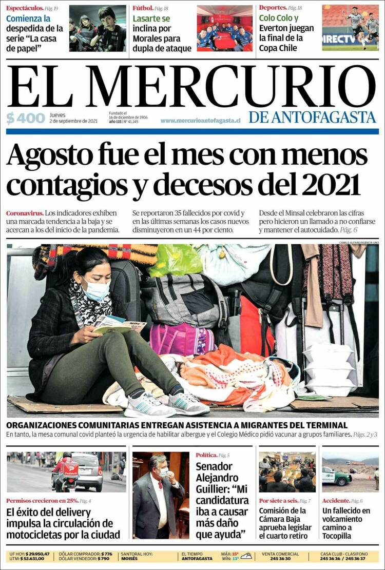 Portada de El Mercurio de Antofagasta (Chile)