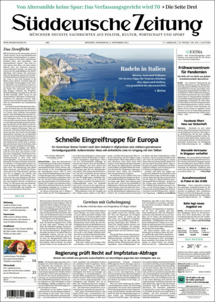 Portada de Sueddeutsche (Alemania)