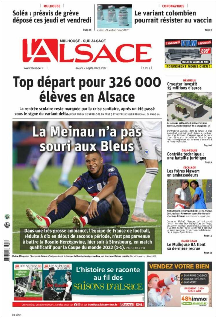 Portada de Journal L'Alsace (Francia)
