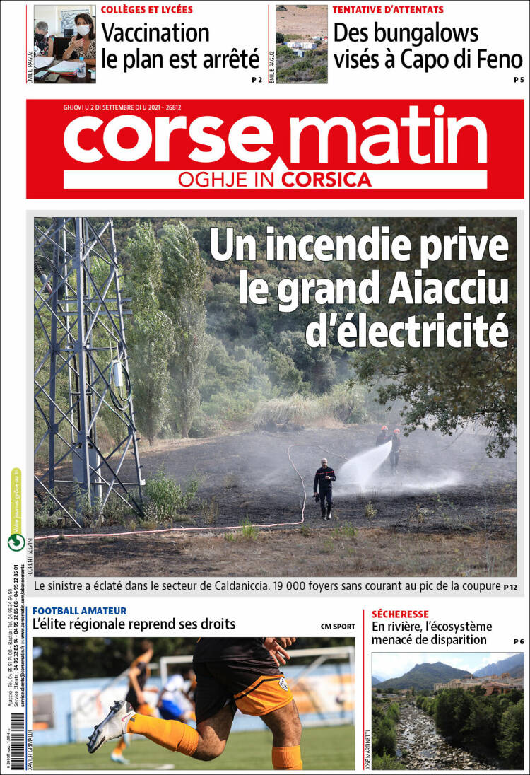 Portada de Corse-Matin (Francia)