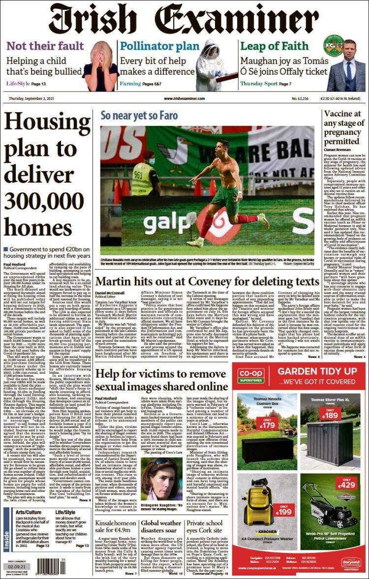 Portada de Irish Examiner (Irlanda)