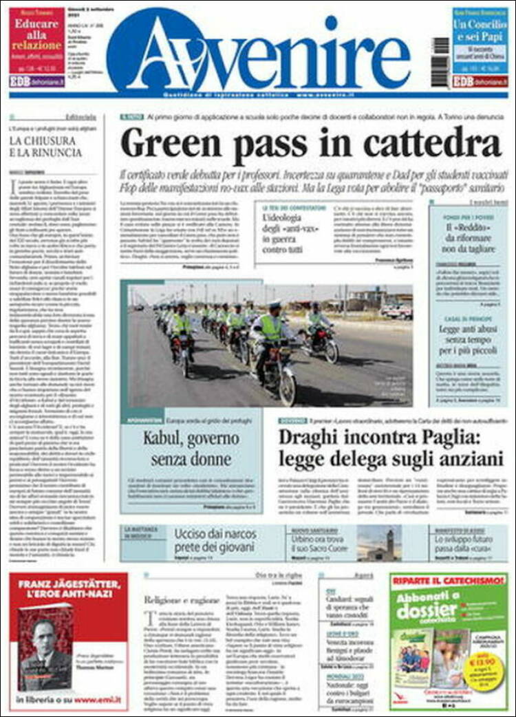 Portada de Avvenire (Italia)