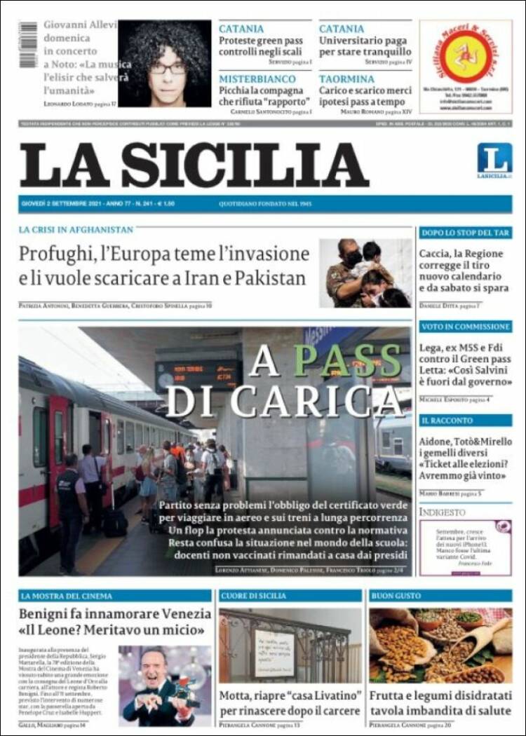 Portada de La Sicilia (Italia)