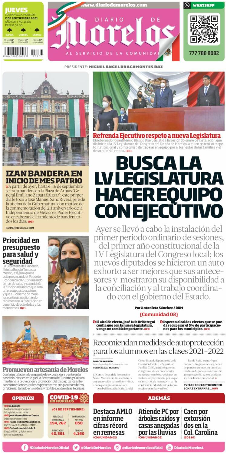 Portada de Diario de Morelos (M&eacute;xico)