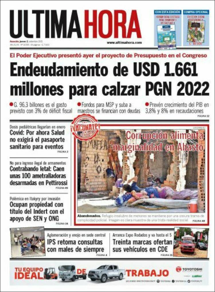 Portada de Última Hora (Paraguay)