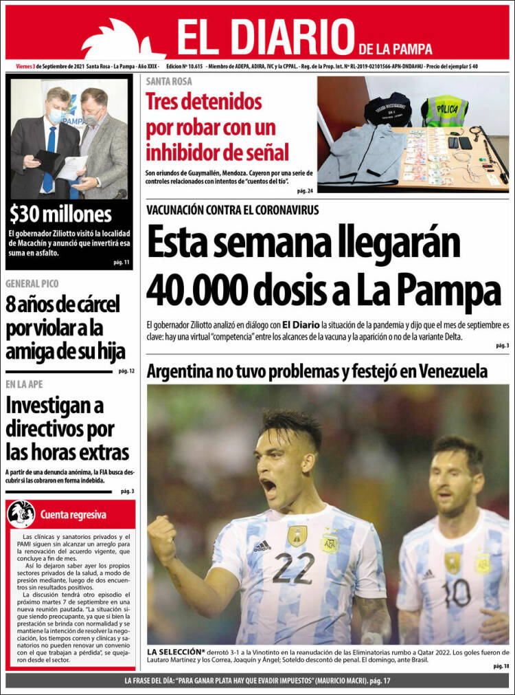 Portada de Diario de La Pampa (Argentina)