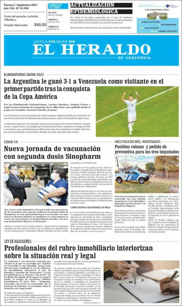 Portada de El Heraldo de Concordia (Argentina)