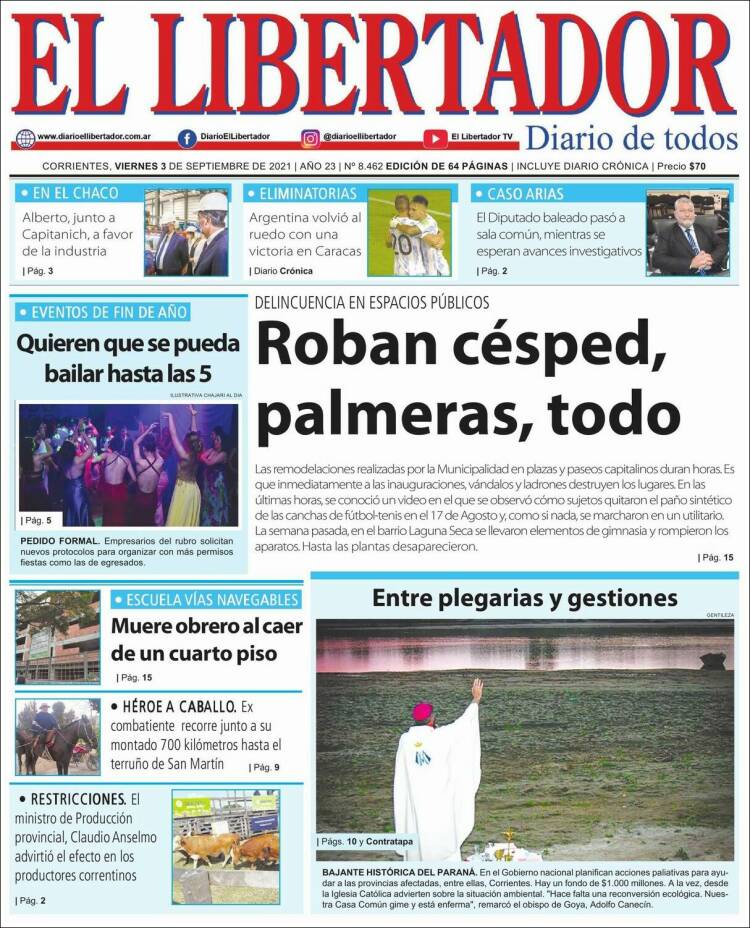 Portada de Diario El Libertador (Argentina)