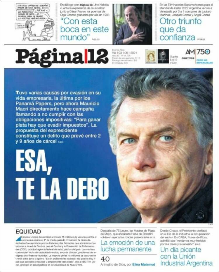 Portada de Página/12 (Argentina)