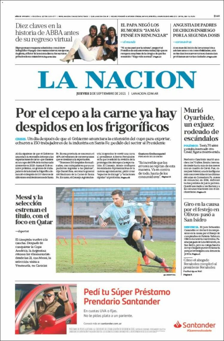 Portada de La Nación (Argentina)