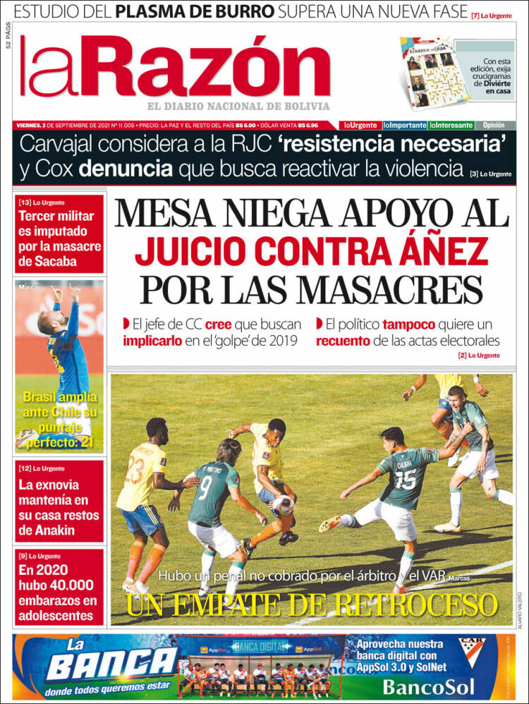 Portada de La Razón (Bolivia)