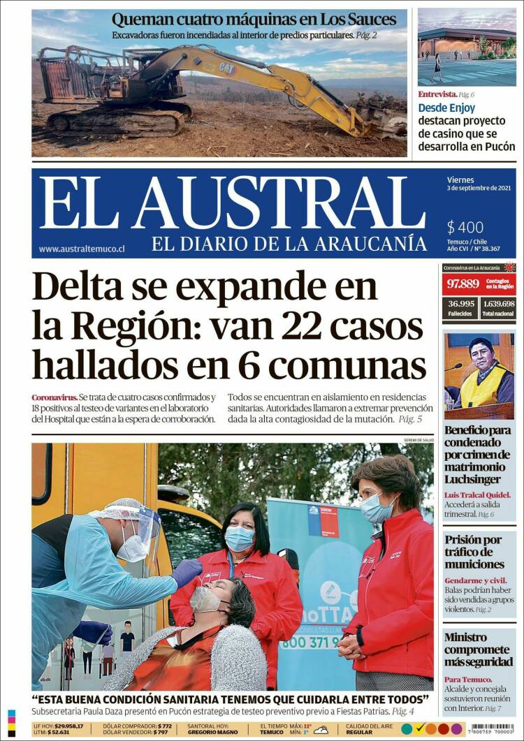 Portada de El Austral de Temuco (Chile)