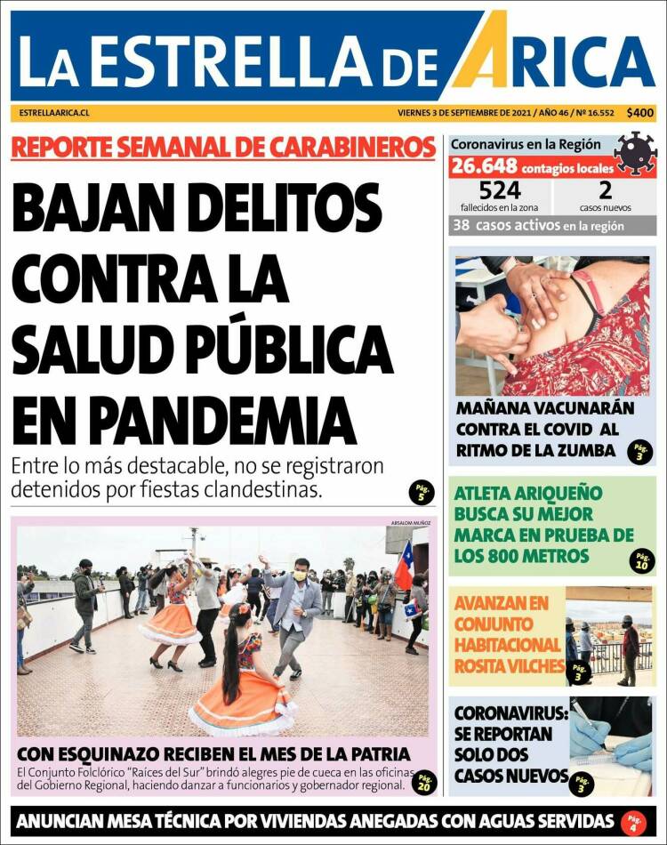 Portada de La Estrella de Arica (Chile)