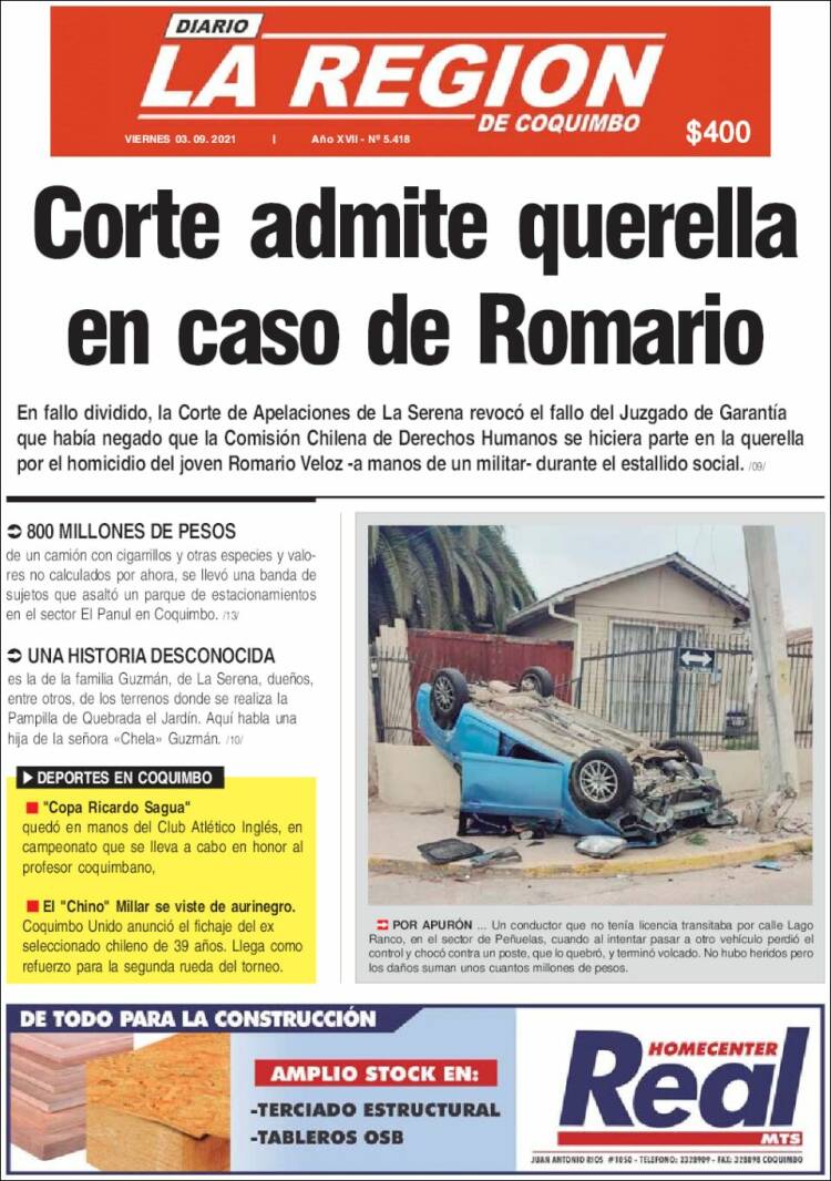 Portada de Diario La Región de Coquimbo (Chile)