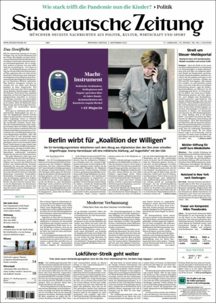 Portada de Sueddeutsche (Alemania)